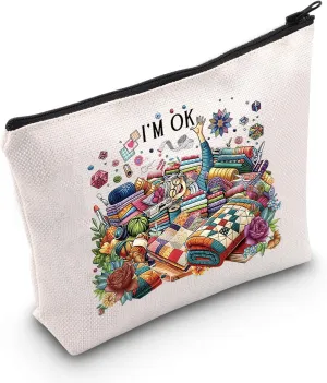 Lywjyb Birdgot Sewing Makeup Bag Quilting Themed Gift Tailors Sewing Lovers Gift Quilters Sewing Gift (I'M OK bag)