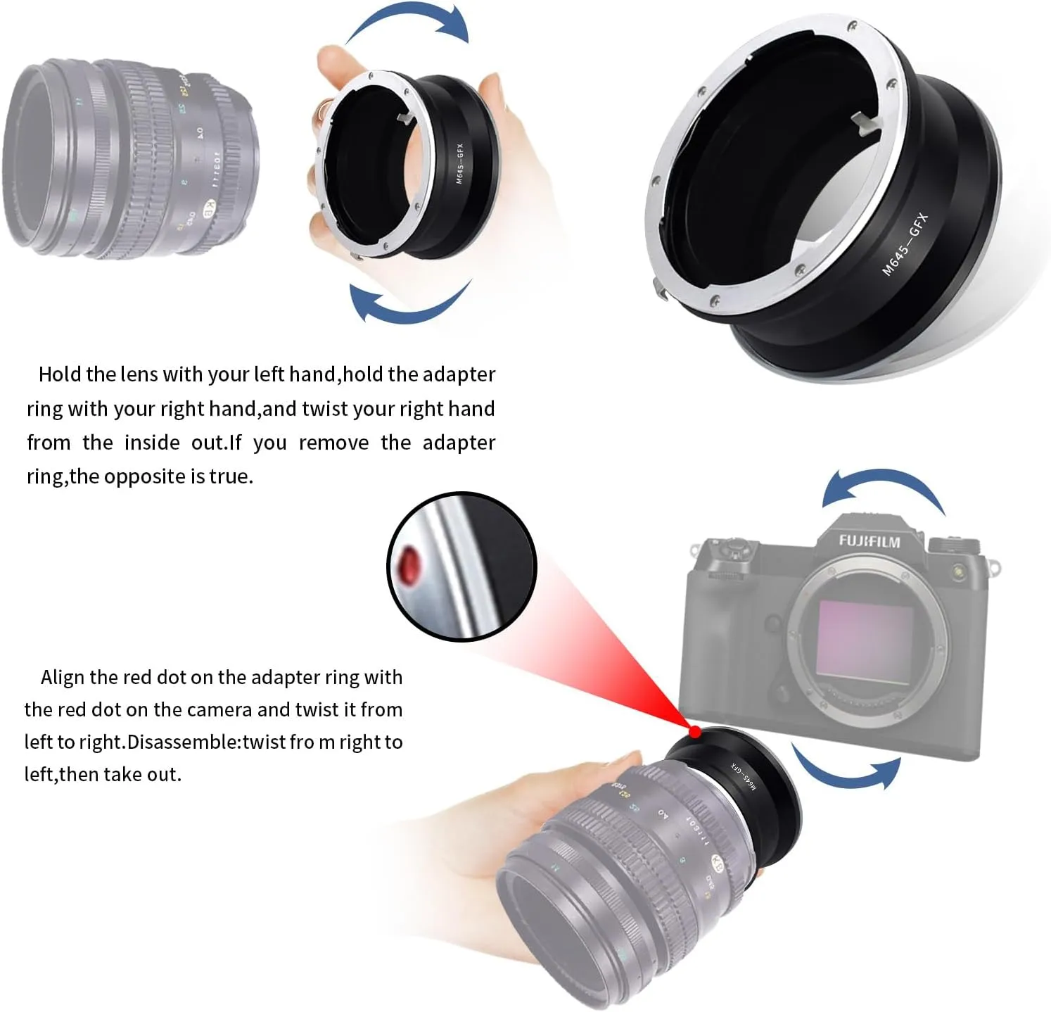 M645 Lens GFX Adapter,Mamiya 645 (M645) Mount Lens to FX G Mount GFX100 GFX50S GFX50R GFX100S Cameras Lens Cleaning Cloth