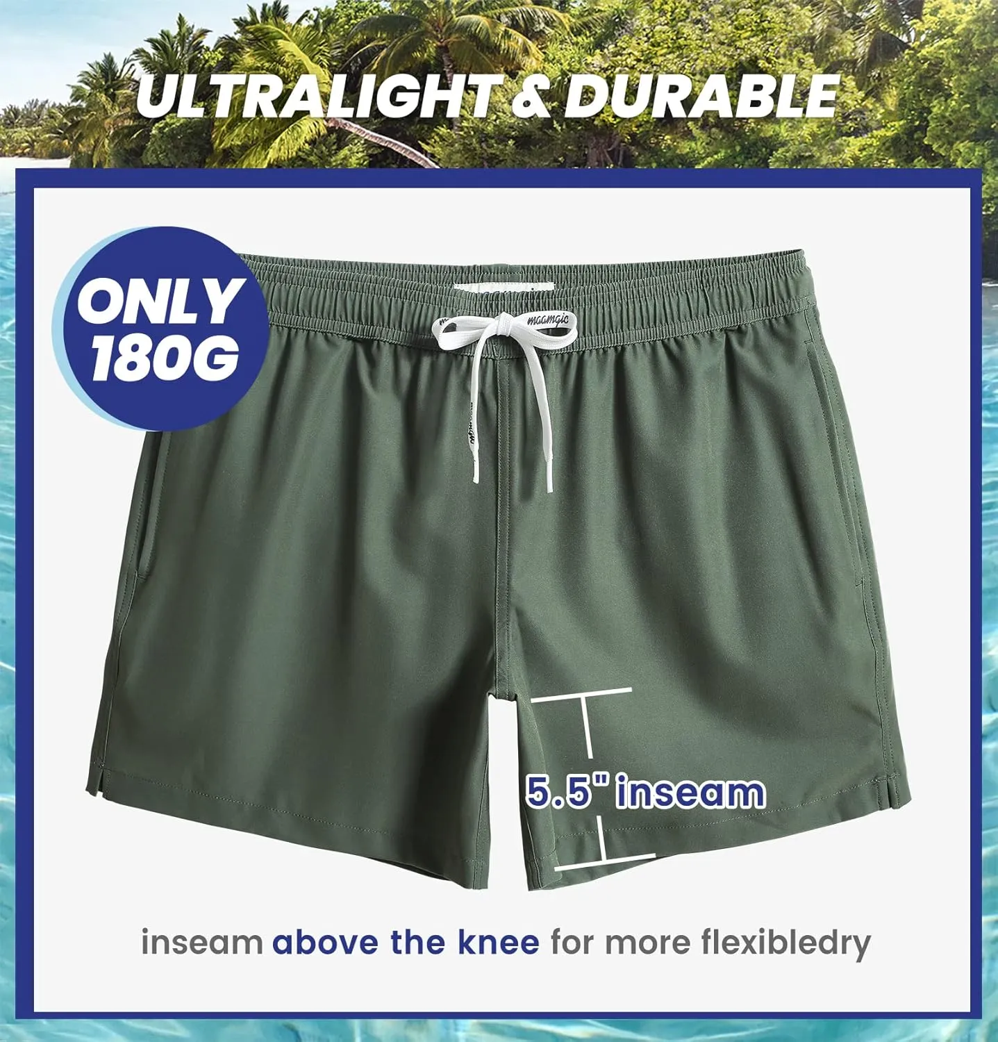 maamgic Mens Boys 80s 90s Vintage 4 Way Stretch Swim Trunks with Mesh Lining Quick Dry Swim Suits Board Shorts