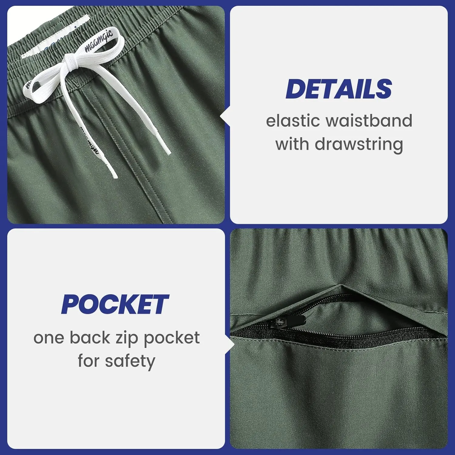 maamgic Mens Boys 80s 90s Vintage 4 Way Stretch Swim Trunks with Mesh Lining Quick Dry Swim Suits Board Shorts