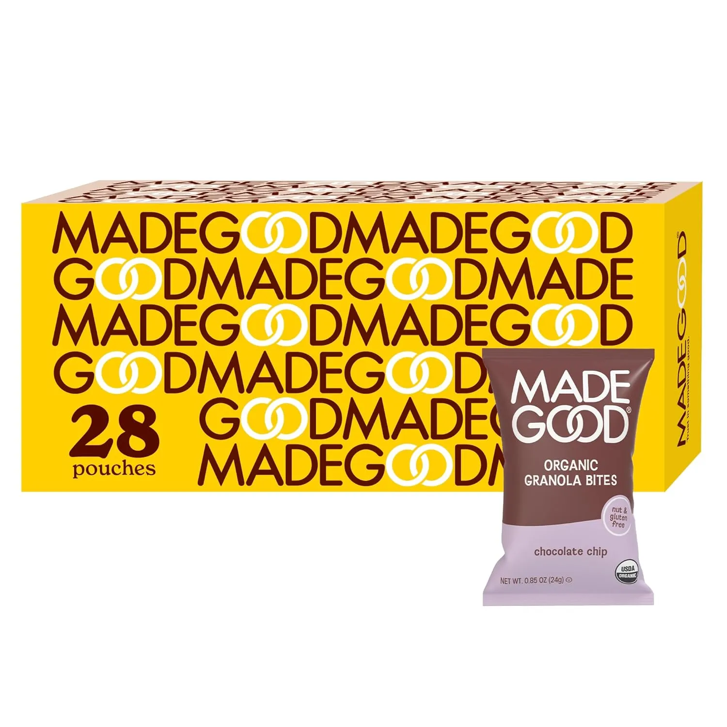 MadeGood Chocolate Chip Granola Minis, 28 Count, Organic and Delicious Snacks