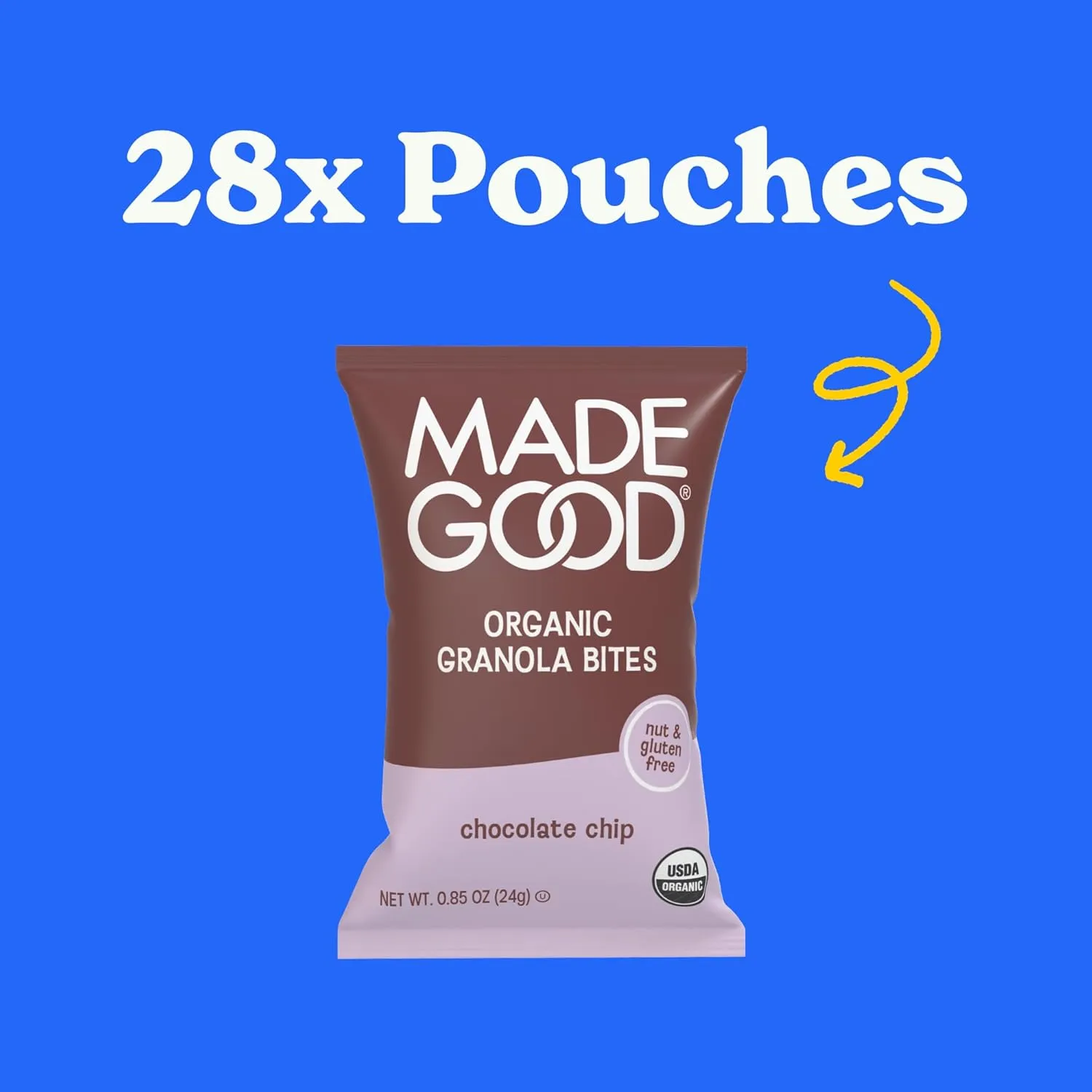MadeGood Chocolate Chip Granola Minis, 28 Count, Organic and Delicious Snacks