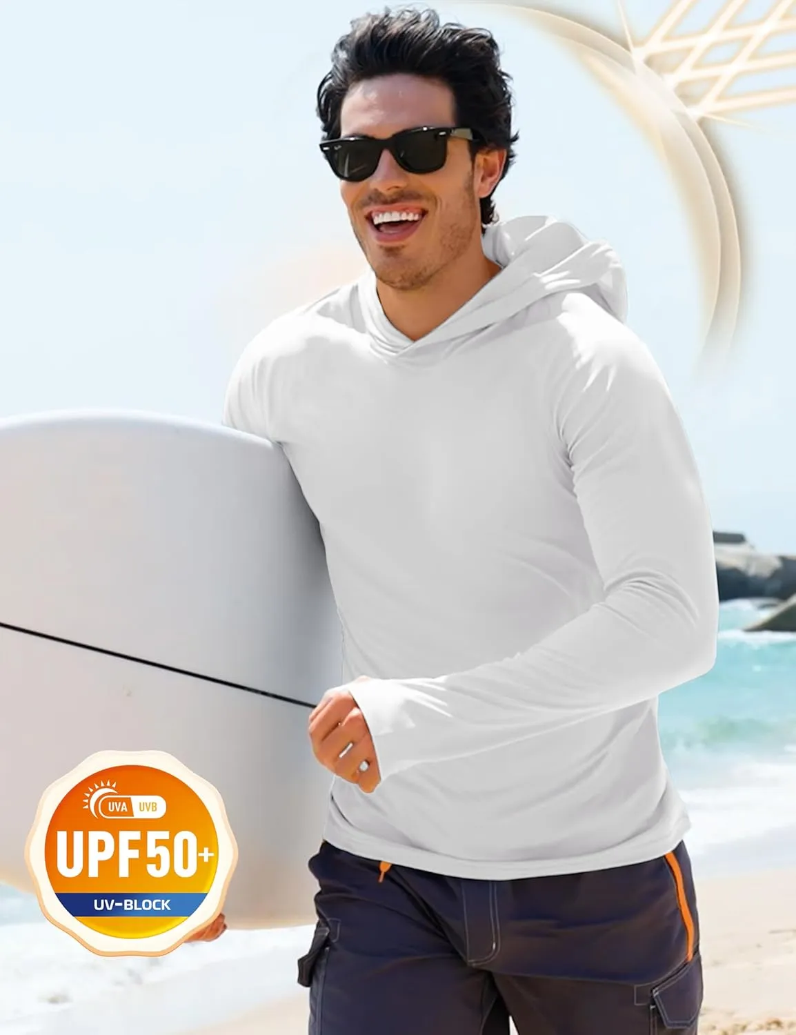 MAGCOMSEN Men's UPF 50  Sun Protection Shirts Quick Dry Long Sleeve Rash Guard Lightweight Hoodie Shirt Fishing Running