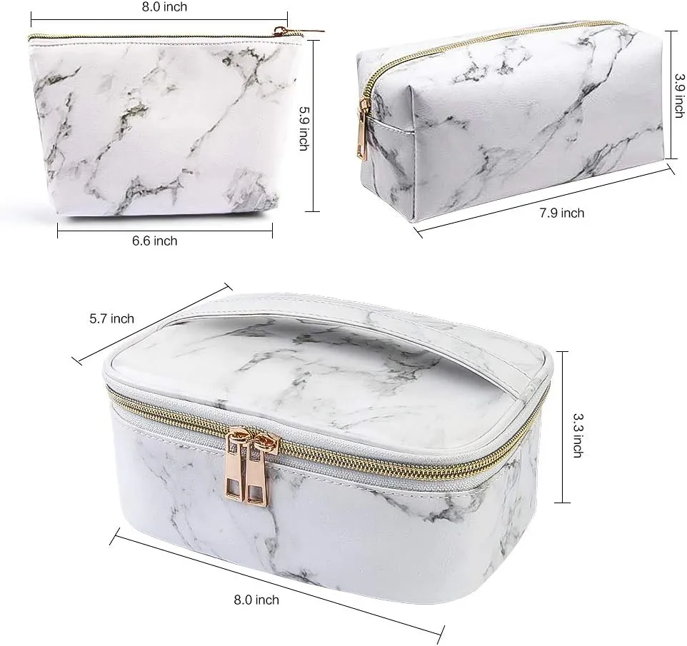 MAGEFY 3Pcs Makeup Bags Portable Travel Cosmetic Bag Waterproof Organizer Multifunction Case with Gold Zipper Marble Toiletry Bags for Women