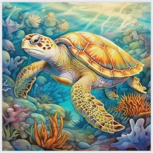 Magic Cosmetics Pouch Leisurely Sea Turtle Self-Adhesive Camera Cover Cloth Protective Foldable Makeup Bag for Lens Cat Makeup Bag 21.7x21.7