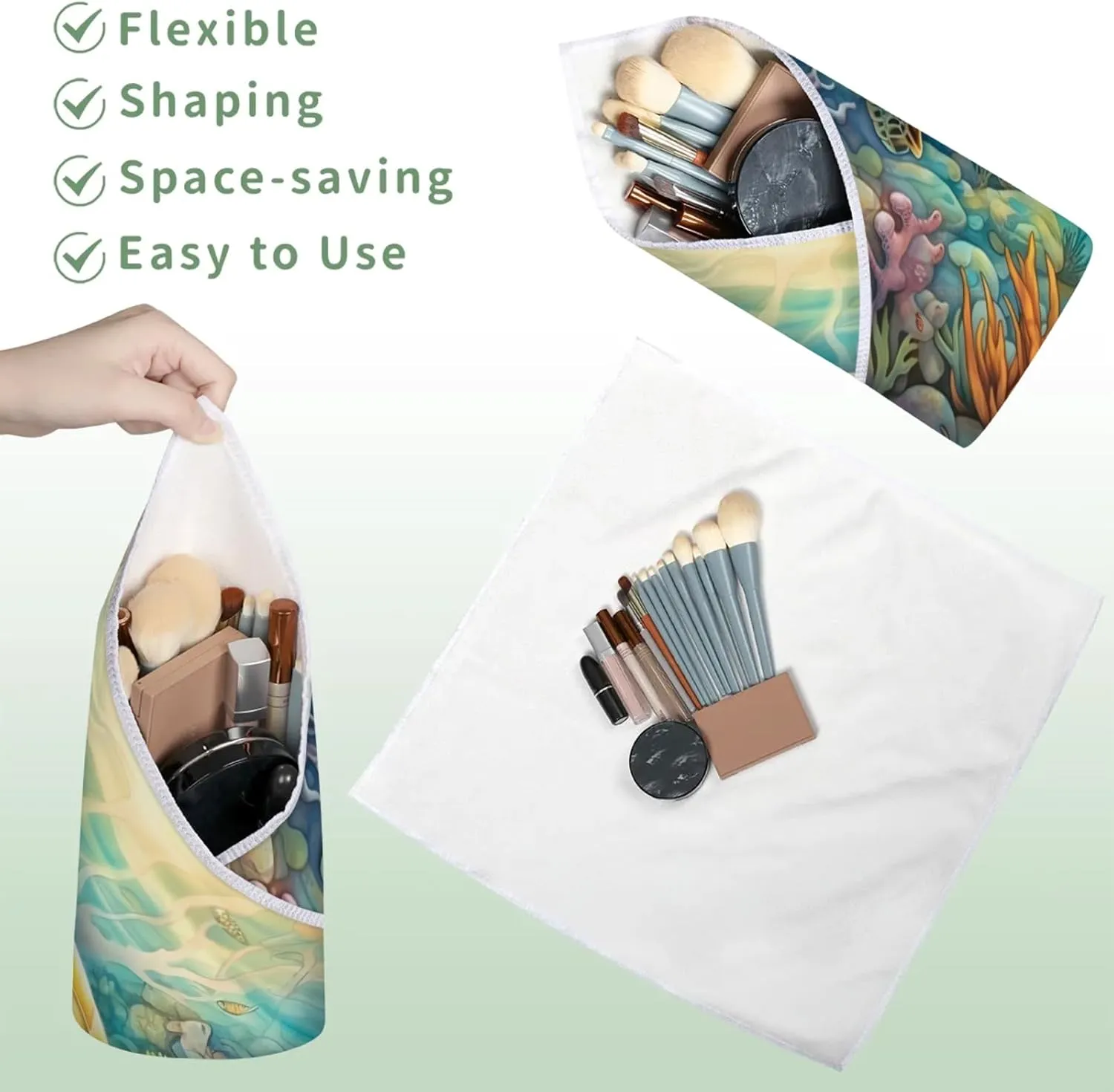 Magic Cosmetics Pouch Leisurely Sea Turtle Self-Adhesive Camera Cover Cloth Protective Foldable Makeup Bag for Lens Cat Makeup Bag 21.7x21.7