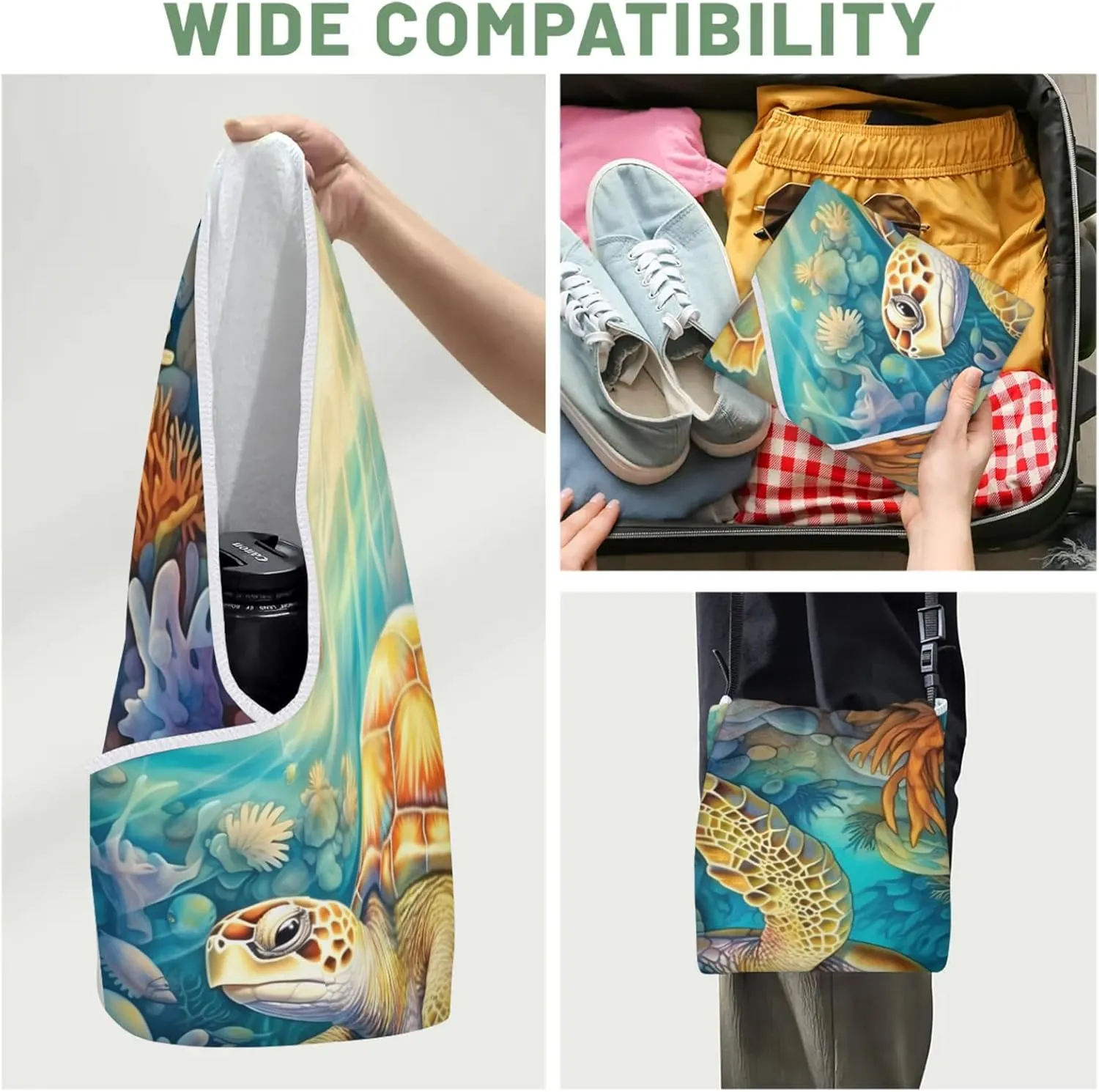 Magic Cosmetics Pouch Leisurely Sea Turtle Self-Adhesive Camera Cover Cloth Protective Foldable Makeup Bag for Lens Cat Makeup Bag 21.7x21.7