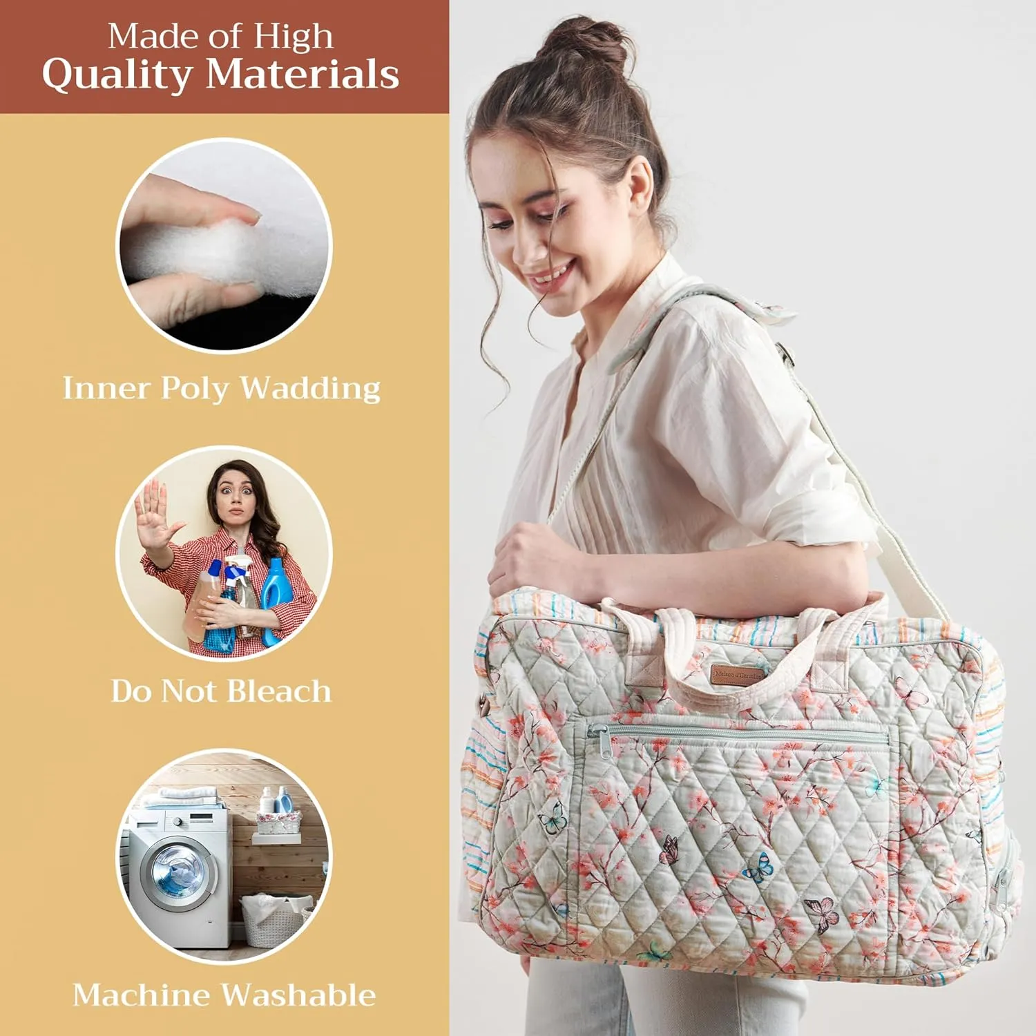 Maison d' Hermine 100% Cotton Handbag | Shoulder Bag | Shoulder Bag for the Beach | Shopping | Travel | Hiking | Women with Zip Pockets