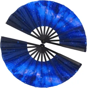 Maitys 2 Pcs Large Clap Fans for Line Dancing Folding Hand Rave Fan Nylon Cloth Foldable for Line Dancing Festival Craft Dance Decoration for Party Favors