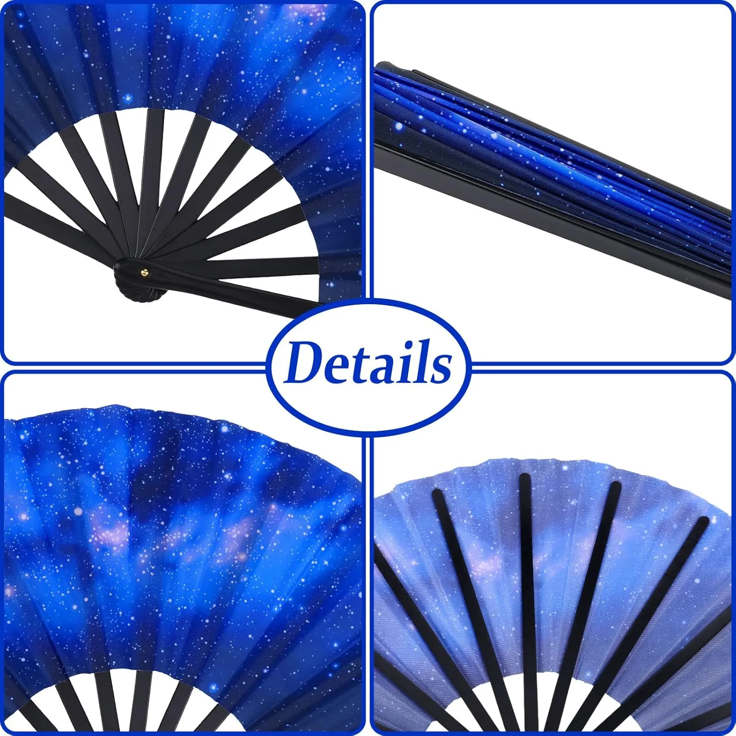 Maitys 2 Pcs Large Clap Fans for Line Dancing Folding Hand Rave Fan Nylon Cloth Foldable for Line Dancing Festival Craft Dance Decoration for Party Favors