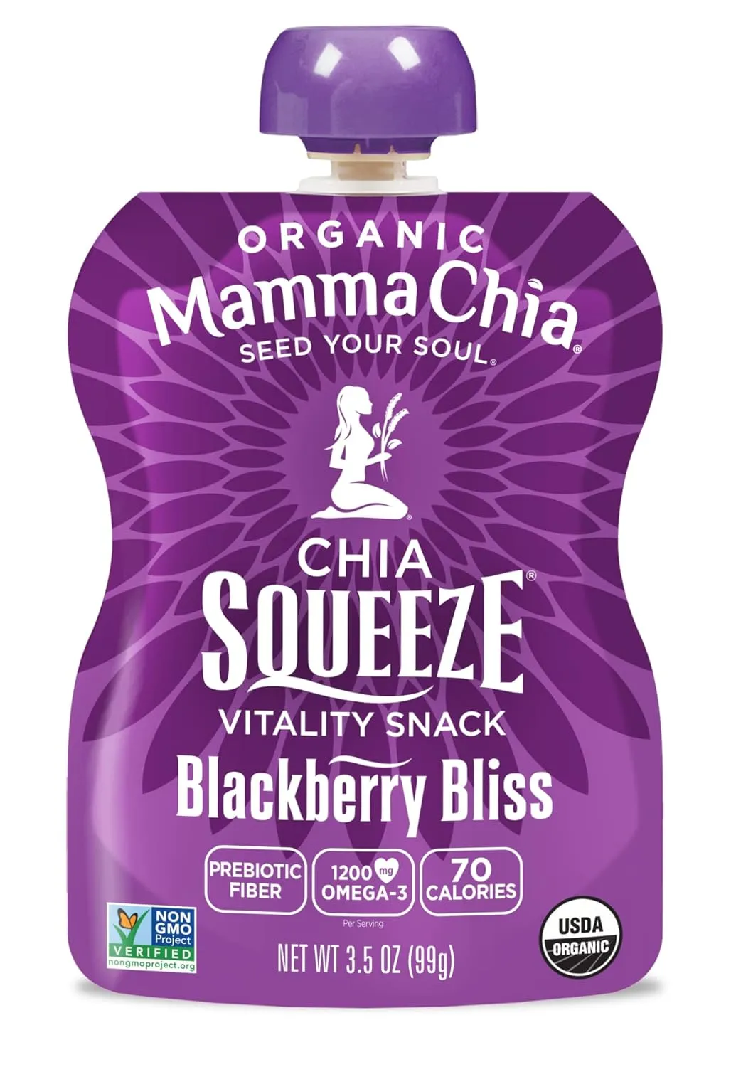 Mamma Chia Organic Vitality Squeeze Snack, Blackberry Bliss, 3.5 Ounce (Pack of 24) Chia Pouches. USDA Organic, Non-GMO, Vegan, Gluten Free, and Kosher. Fruit and Vegetables with only 70 Calories