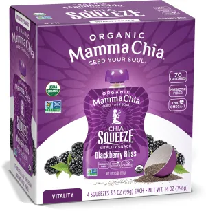 Mamma Chia Organic Vitality Squeeze Snack, Blackberry Bliss, 3.5 Ounce (Pack of 24) Chia Pouches. USDA Organic, Non-GMO, Vegan, Gluten Free, and Kosher. Fruit and Vegetables with only 70 Calories