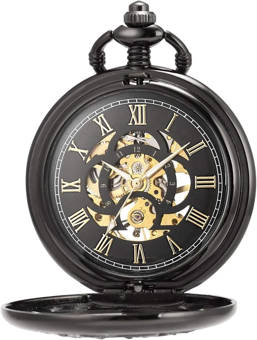 ManChDa Mechanical Pocket Watch for Men Women Dragon and Phoenix Pocket Watch with Chain