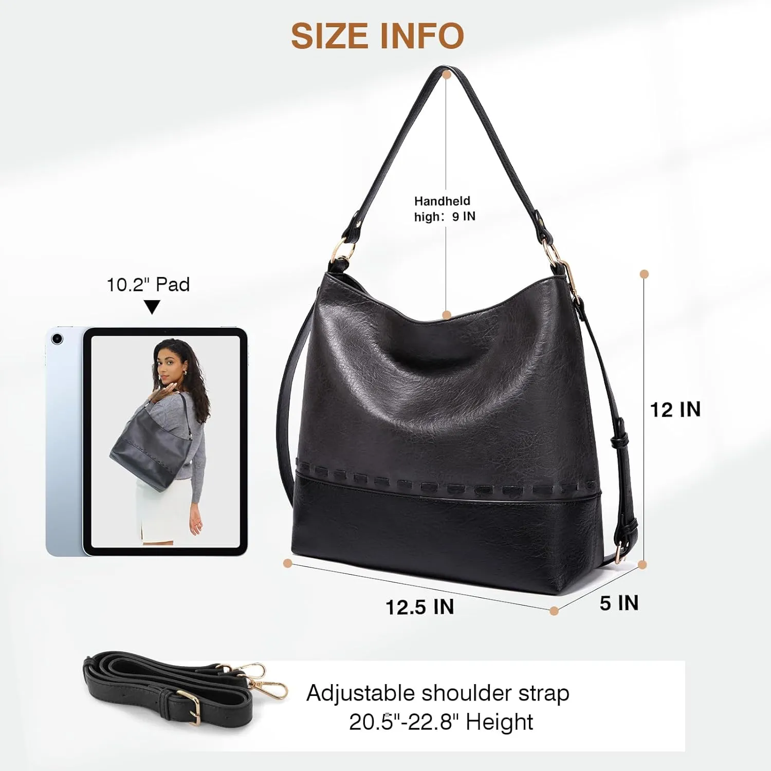 Marvolia Hobo Bags for Women Vegan Leather Shoulder Purses and Handbags Top Handle Handbags with Adjustable Shoulder Strap