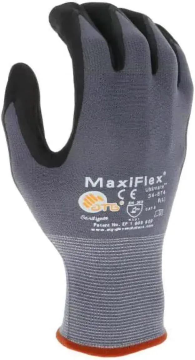 MaxiFlex 34-874 - Nylon Gloves with Nitrile Coated Micro Foam - Excellent Grip & Abrasion Resistance