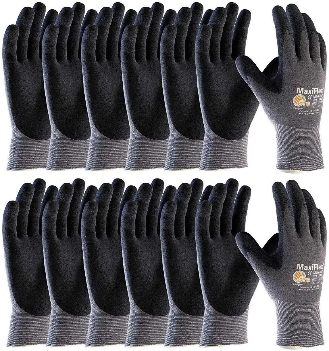 MaxiFlex 34-874 Ultimate - Nylon Micro-Foam Nitrile Grip Gloves - Black Gray - Sizes - 12 Pairs (Dozen)