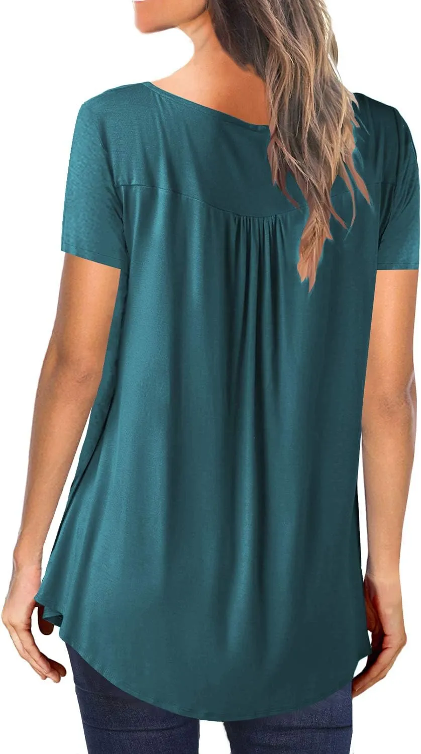 MAYAMANG Women's Floral Tunic Tops Casual Blouse V Neck Short Sleeve Buttons Up T-Shirts