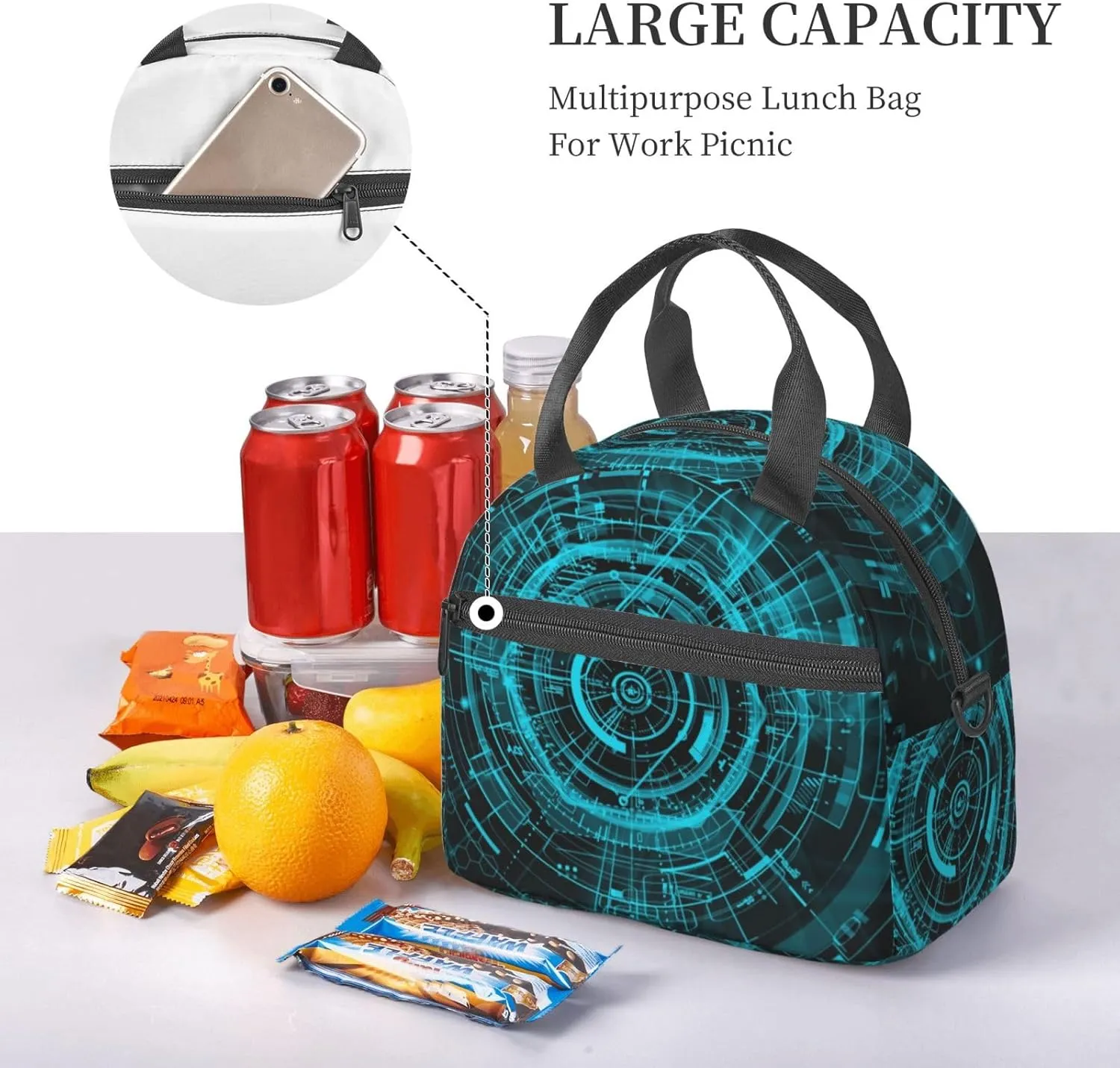 Mechanical Analysis Lunch Bag Hand Tote Crossbody Insulated Lunch Bag Large Portable Lunch Box