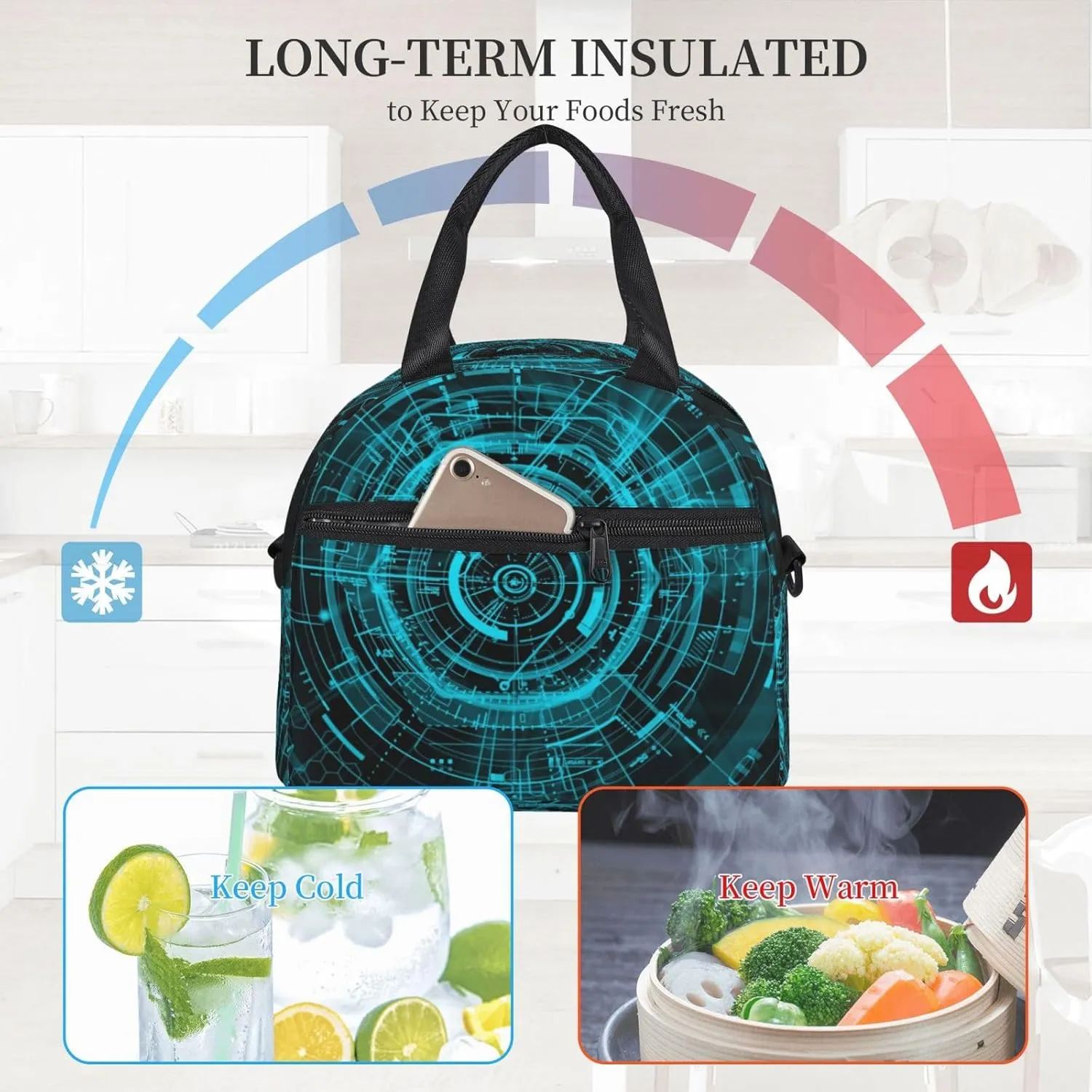 Mechanical Analysis Lunch Bag Hand Tote Crossbody Insulated Lunch Bag Large Portable Lunch Box