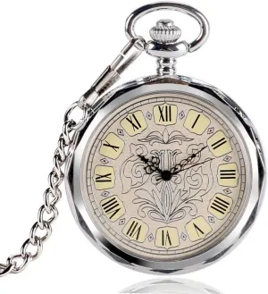 Mechanical Watch Clock Hour Open Face Chain Stylish Xmas Gift Vintage Men Hand Winding Cool Pendant Pocket Watch Gifts for Family