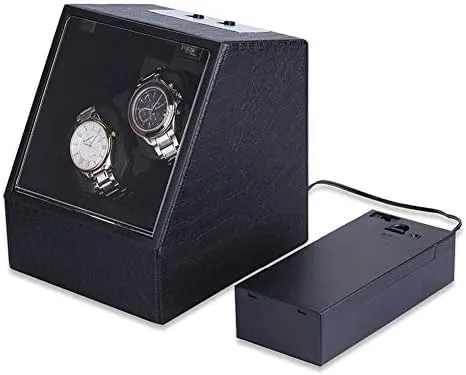 Mechanical Watch Shaker Automatic Double Watch Winder, 4 Mode Rotate, Leather Watch Box in Black Color