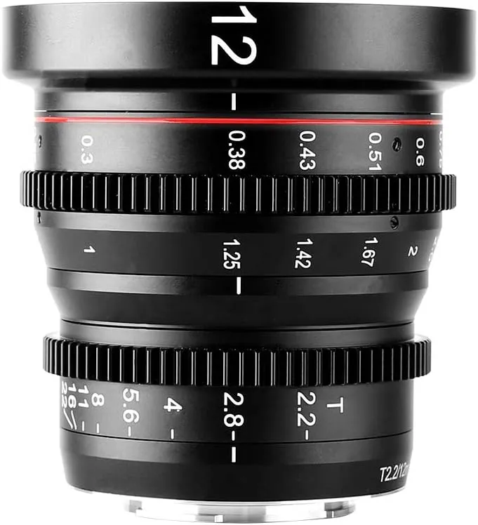 Meike 12mm T2.2 Manual Focus Wide Angle Fixed Prime Cinema Lens for M43 Micro Four Thirds MFT Mount Cameras and Cinema Camera BMPCC 4K