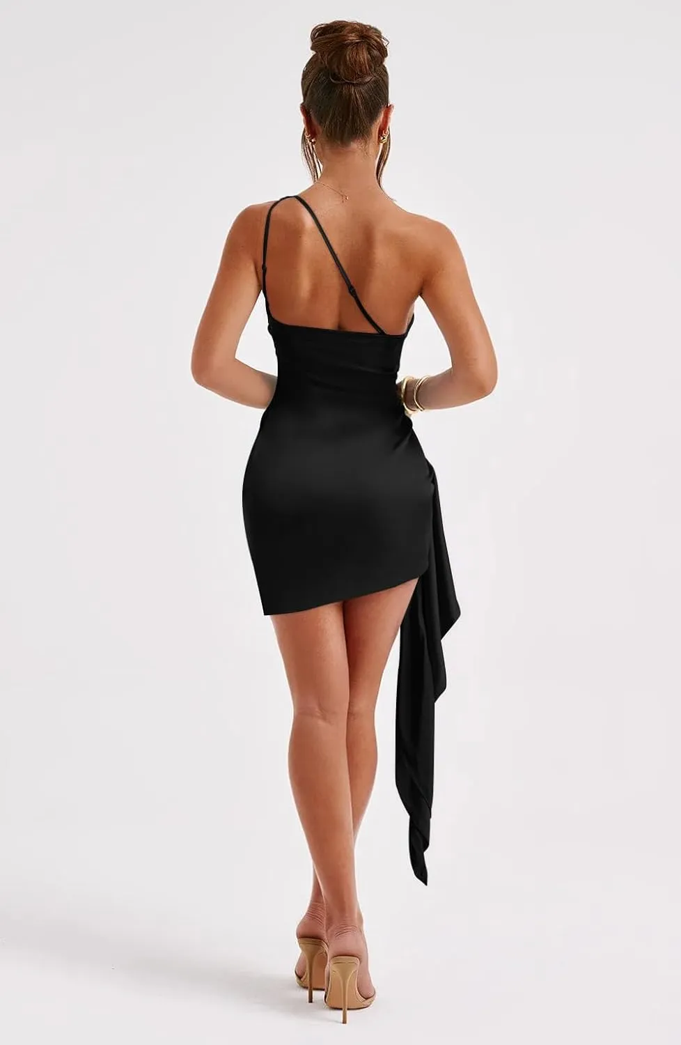 Memoriesea Women's One Shoulder Ruched Bodycon Sleeveless Mini Club Party Dress