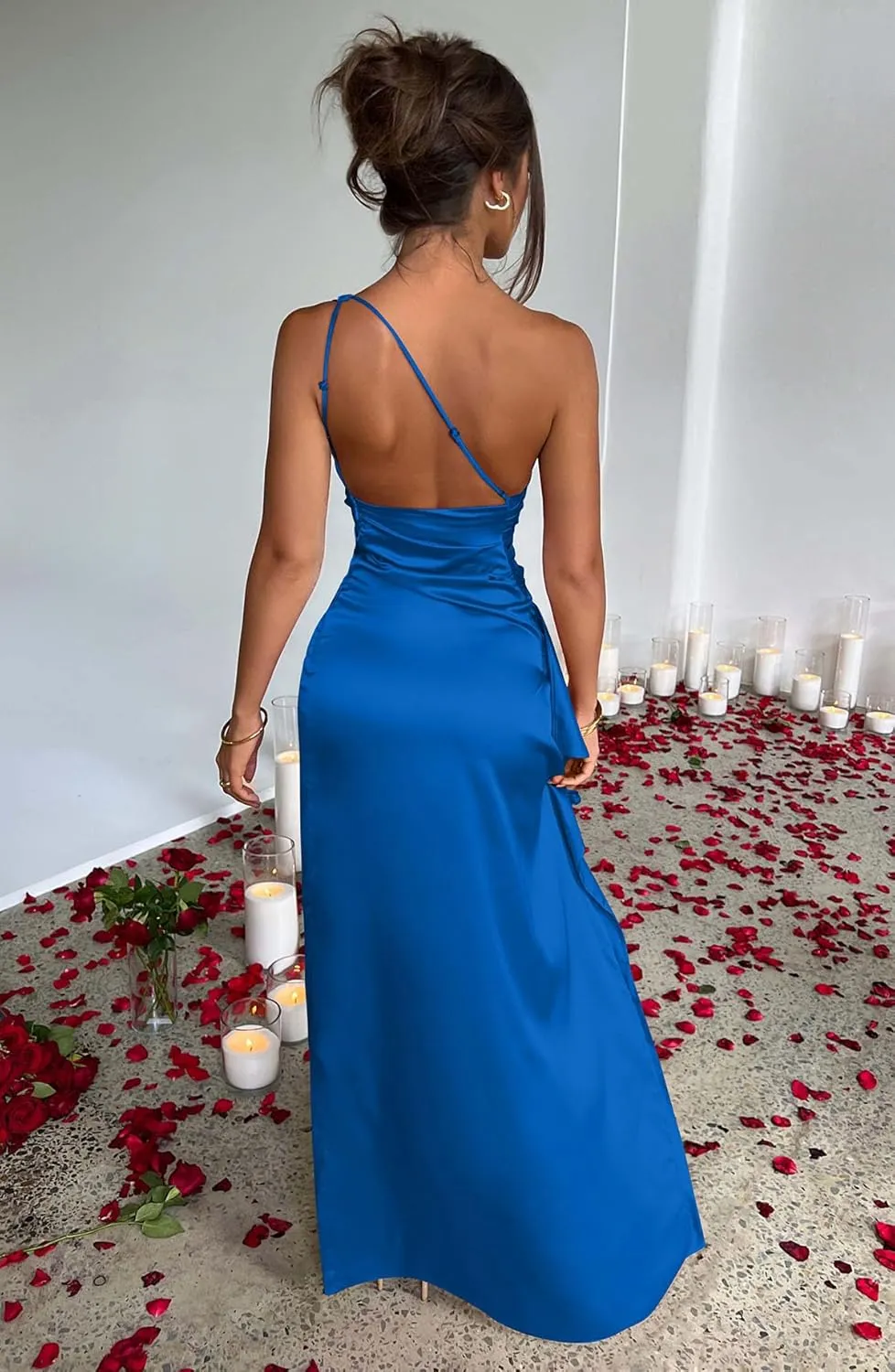 Memoriesea Women's Sexy One Shoulder High Split Cocktail Wedding Party Maxi Dress