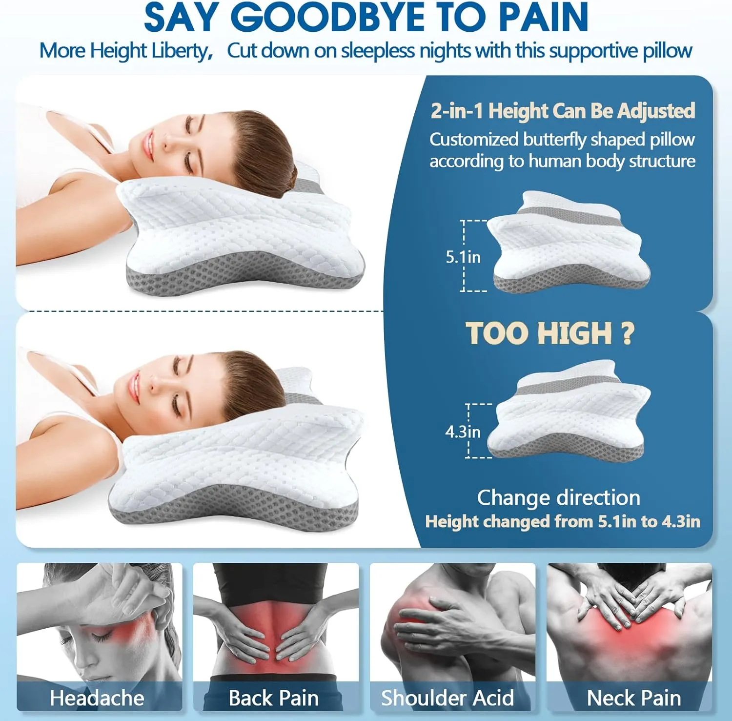 Memory Foam Pillows, Cervical Pillow for Neck and Shoulder Pain Relief, Ergonomic Contour Bed Pillow, Soft for Side Sleep Stomach Sleeping and Back Sleeper