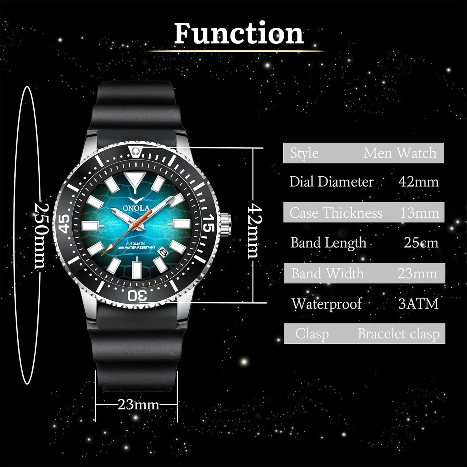 Men Casual Watch Mechanical Hand-Winding Wristwatch Silicone Strap Analogue Date Display Business Automatic Watches Waterproof
