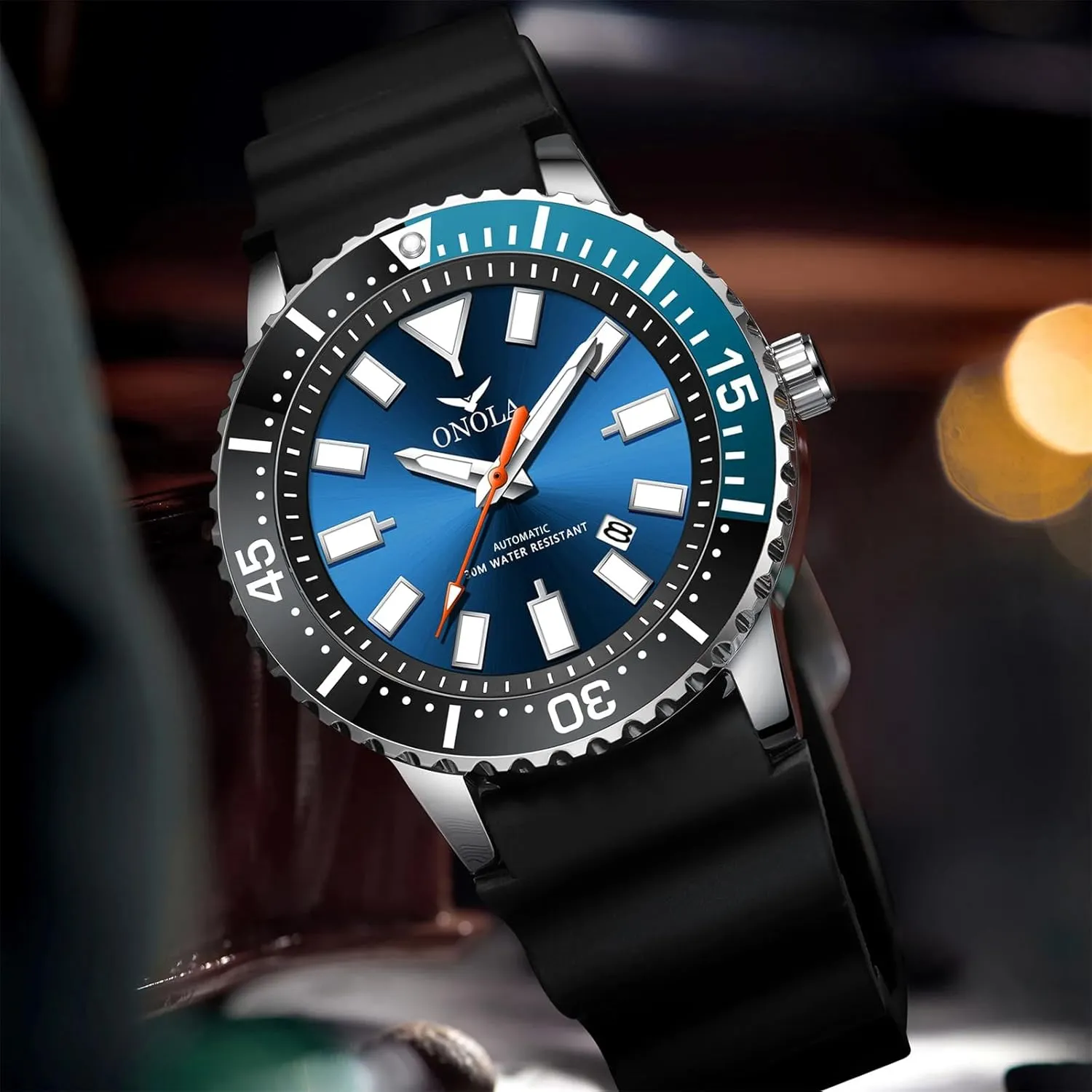 Men Casual Watch Mechanical Hand-Winding Wristwatch Silicone Strap Analogue Date Display Business Automatic Watches Waterproof