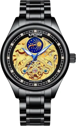 Men Tourbillon Automatic Mechanical Watch Waterproof Stainless Steel Sport Watch Luxury Hollow Out Moon Phase Business Watch