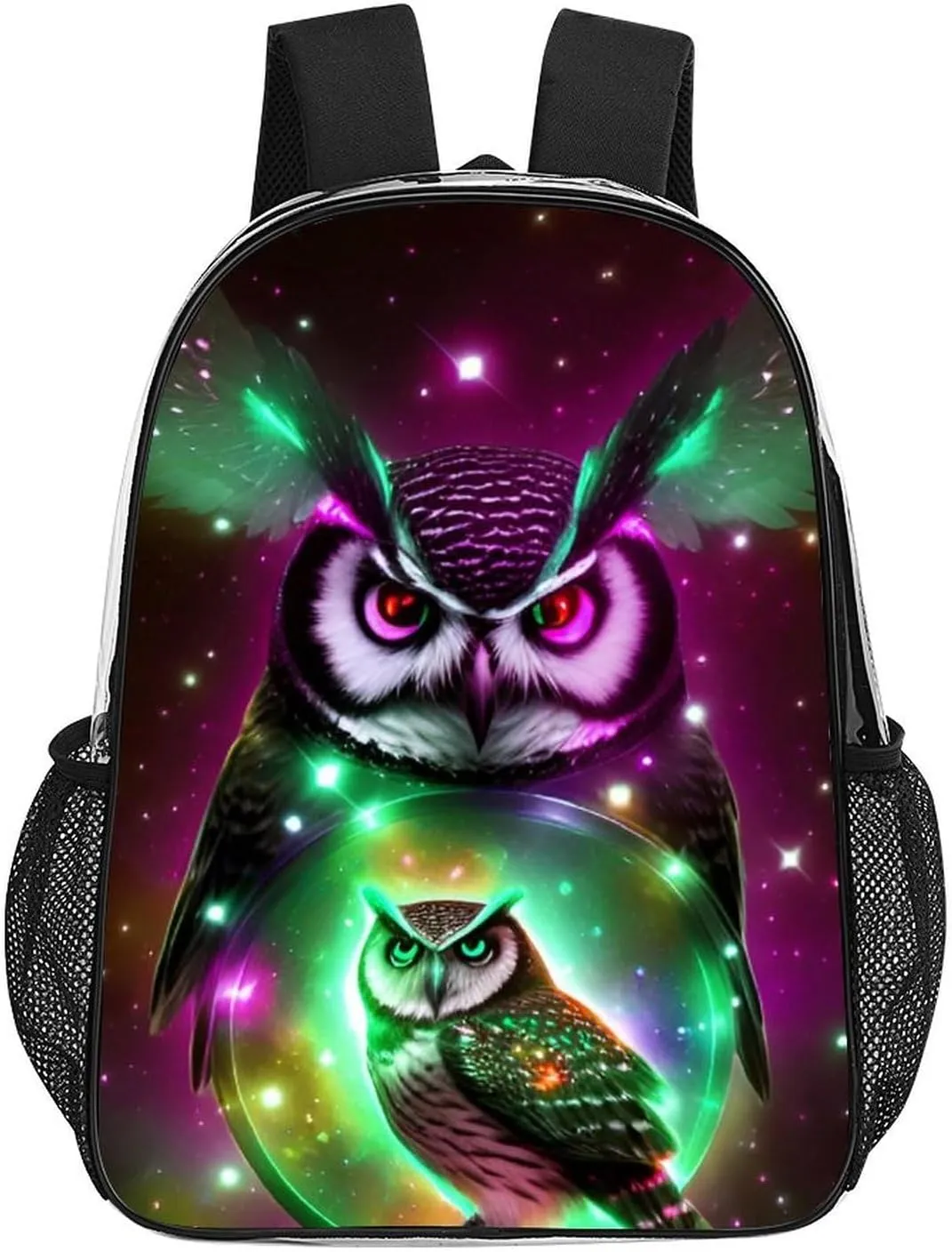 Men Women Transparent Galaxy Nighthawk Owl Art Daypack Big Capacity Shoulder Bag With Adjustable Shoulder Straps for Camping Travel Walking Cycling