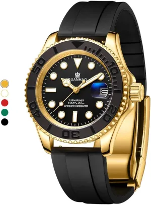 Men's Automatic Mechanical Diving Watch， 40mm Luminous Dial， 100M Waterproof， Luxury Fashion Business Casual Sport Designer Genuine Watch with Calendar， Rubber