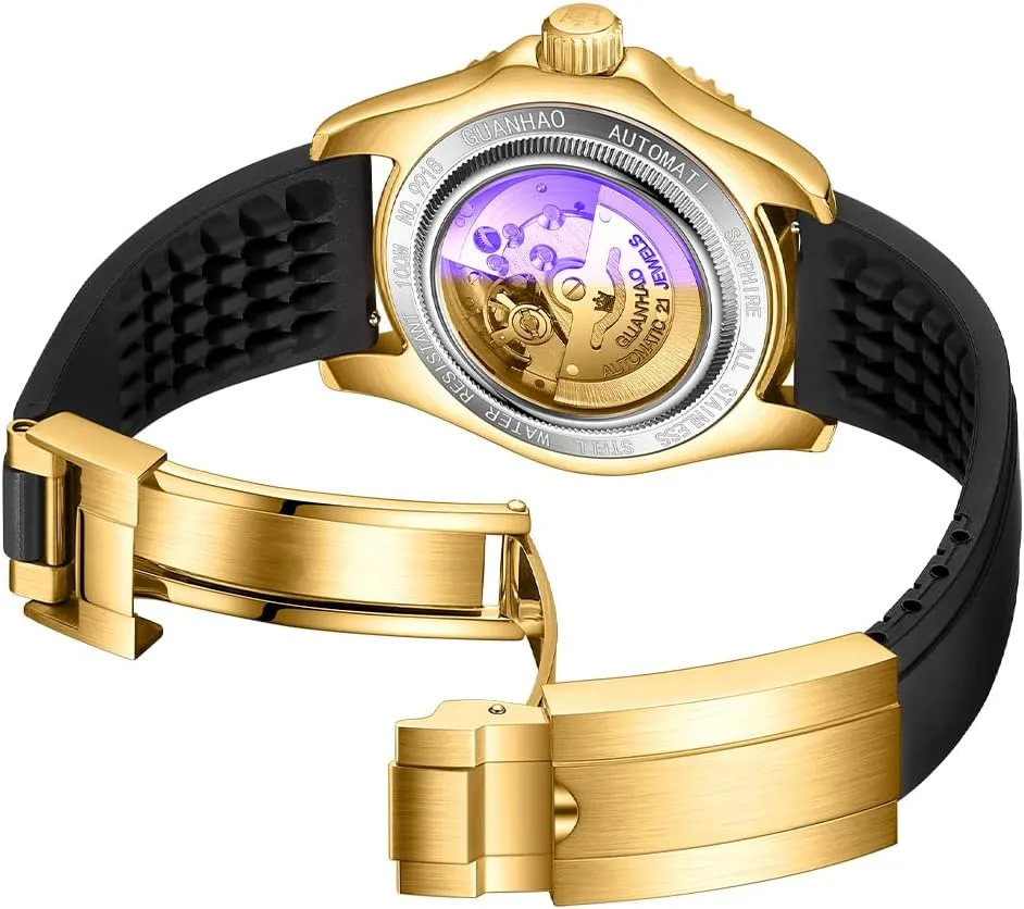 Men's Automatic Mechanical Diving Watch， 40mm Luminous Dial， 100M Waterproof， Luxury Fashion Business Casual Sport Designer Genuine Watch with Calendar， Rubber