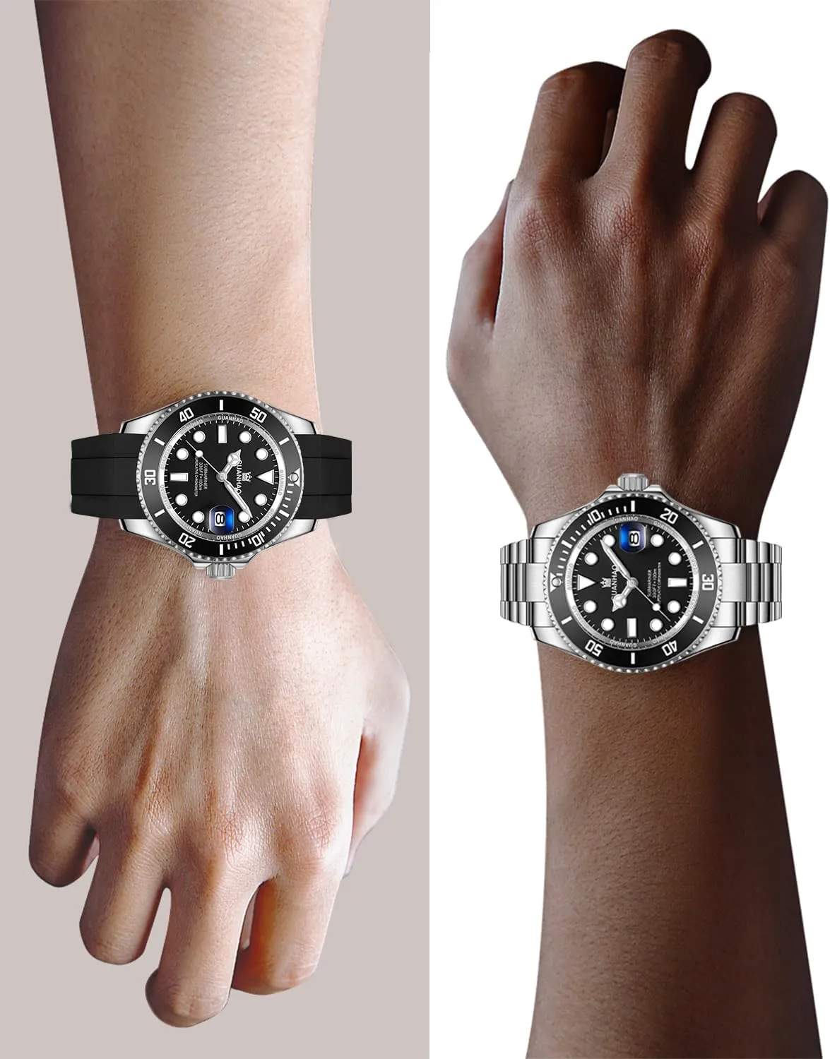 Men's Automatic Mechanical Diving Watch， 40mm Luminous Dial， 100M Waterproof， Luxury Fashion Business Casual Sport Designer Genuine Watch with Calendar， Rubber/Stainless Steel Strap…