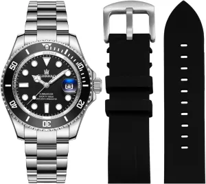 Men's Automatic Mechanical Diving Watch， 40mm Luminous Dial， 100M Waterproof， Luxury Fashion Business Casual Sport Designer Genuine Watch with Calendar， Rubber/Stainless Steel Strap…