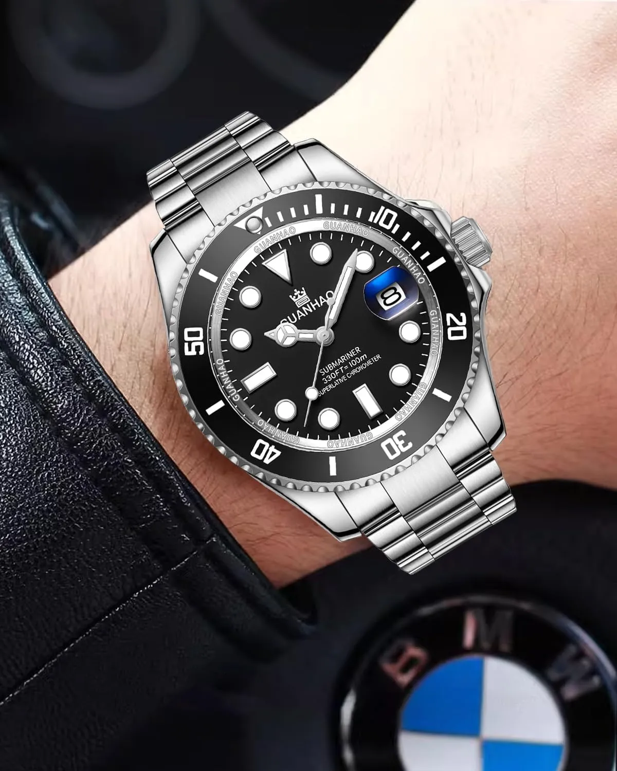 Men's Automatic Mechanical Diving Watch， 40mm Luminous Dial， 100M Waterproof， Luxury Fashion Business Casual Sport Designer Genuine Watch with Calendar， Rubber/Stainless Steel Strap…