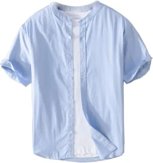 Men's Casual Short-Sleeved Shirt, Thin and Comfortable for Youth, Cotton Cool and Top