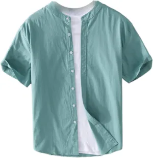 Men's Casual Short-Sleeved Shirt, Thin and Comfortable for Youth, Cotton Cool and Top