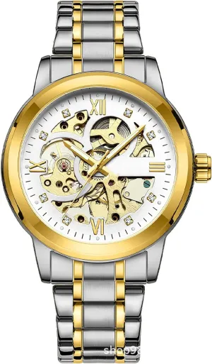 Men's Hollow Out Mechanical Watches Luxury Dress Stainless Steel Waterproof Watches