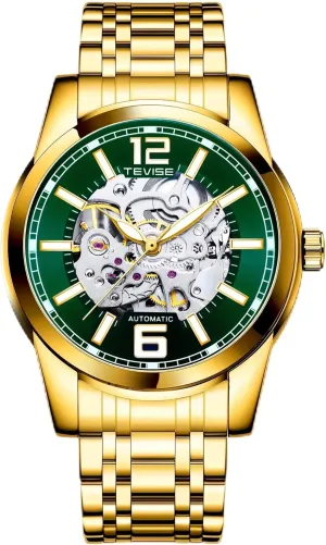 Men's Hollowed Out Automatic Mechanical Watch Business Style Circular Dial Stainless Steel Strap