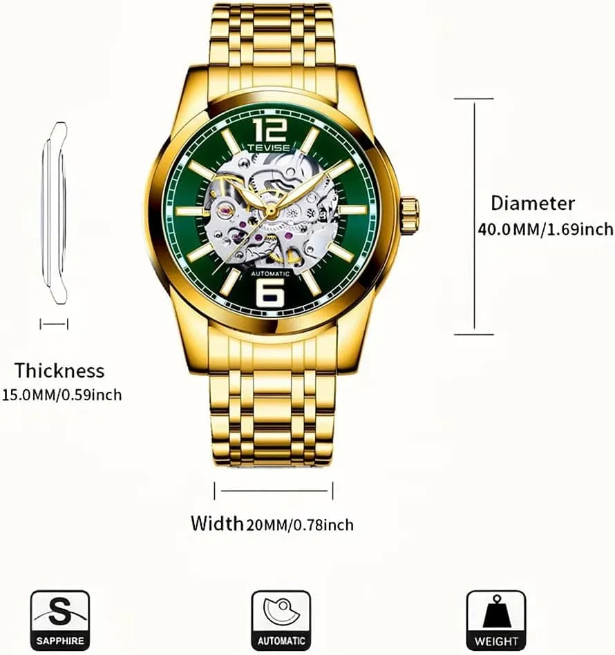Men's Hollowed Out Automatic Mechanical Watch Business Style Circular Dial Stainless Steel Strap