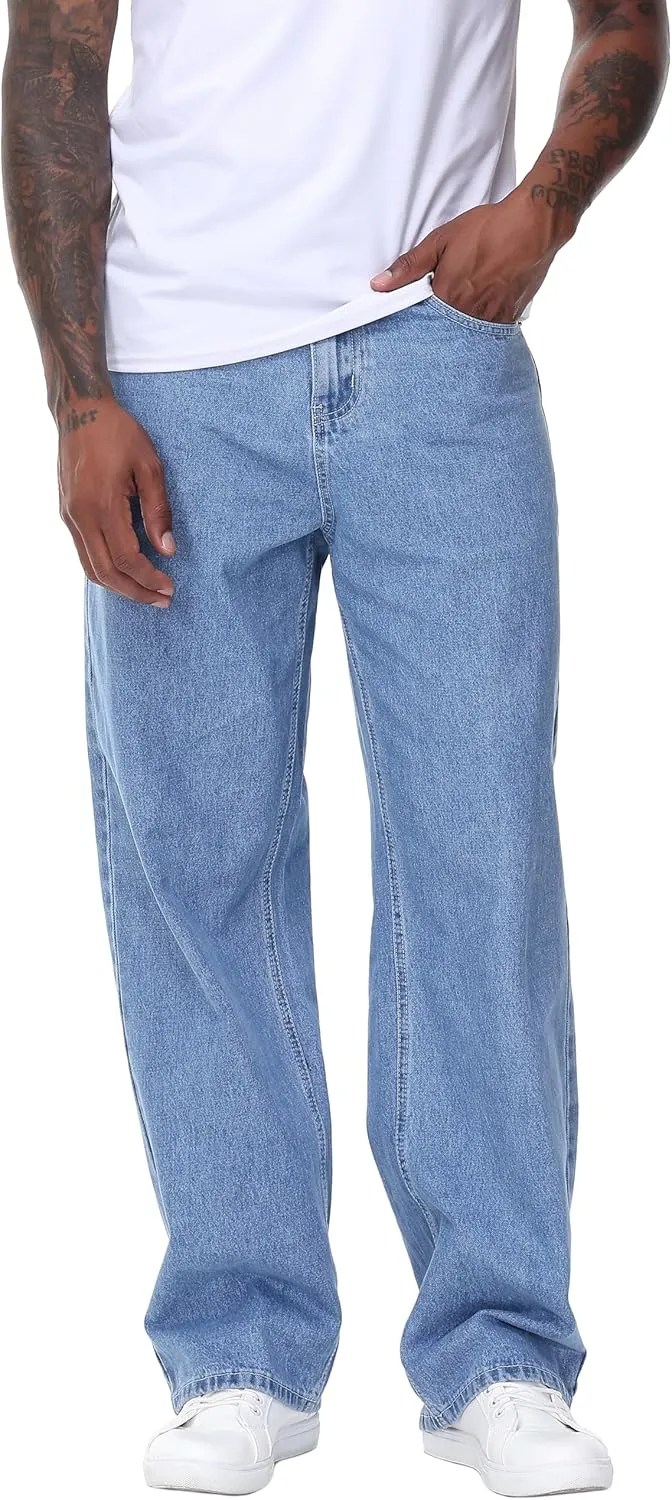 Men's Non-Stretch Loose Fit Wide-Leg Baggy Jeans Pants