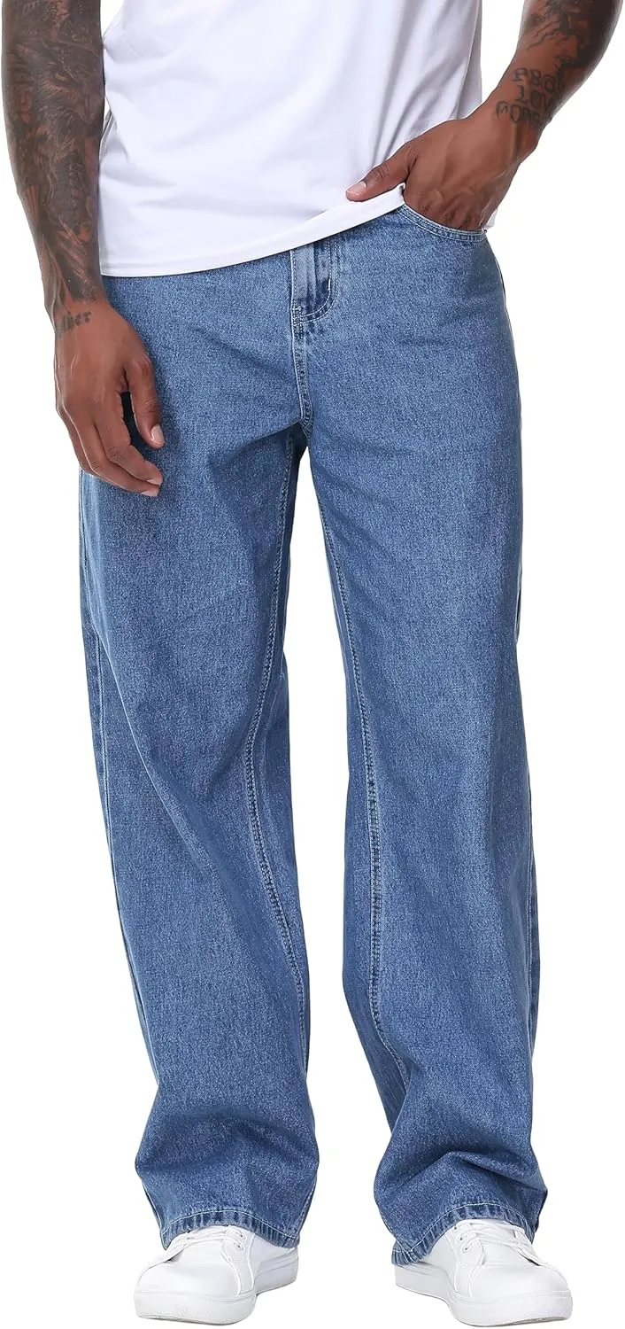 Men's Non-Stretch Loose Fit Wide-Leg Baggy Jeans Pants