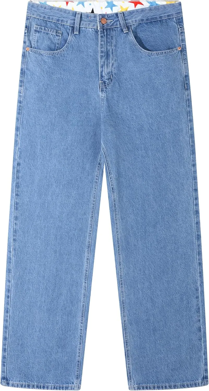 Men's Non-Stretch Loose Fit Wide-Leg Baggy Jeans Pants
