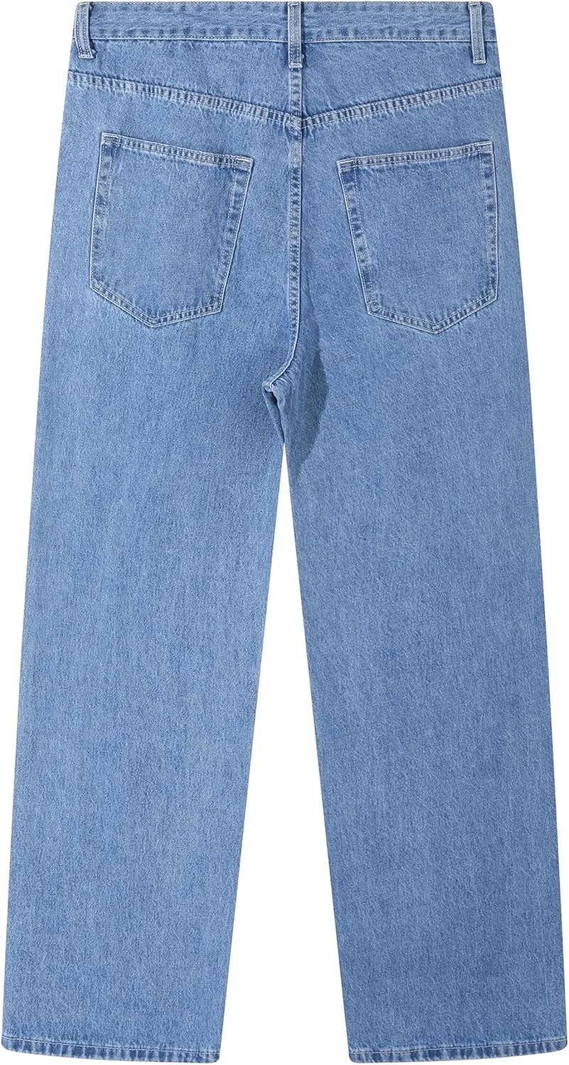 Men's Non-Stretch Loose Fit Wide-Leg Baggy Jeans Pants