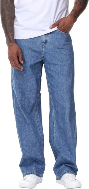 Men's Non-Stretch Loose Fit Wide-Leg Baggy Jeans Pants