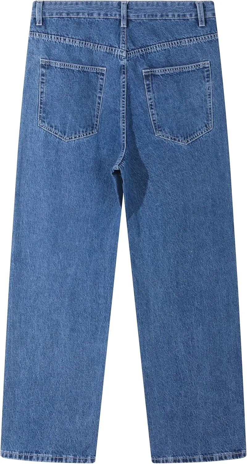Men's Non-Stretch Loose Fit Wide-Leg Baggy Jeans Pants