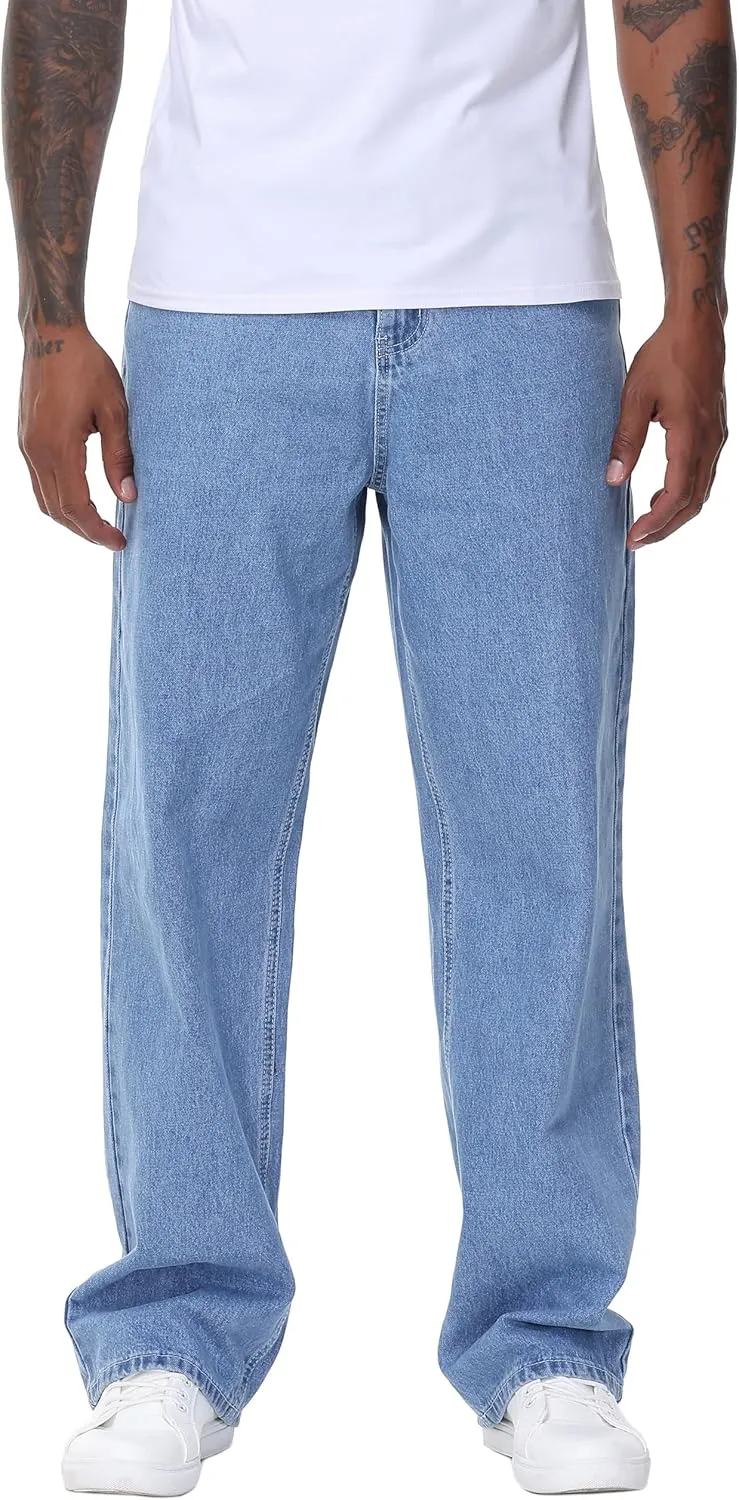 Men's Non-Stretch Loose Fit Wide-Leg Baggy Jeans Pants